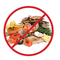pile of food and compost with "NO" symbol