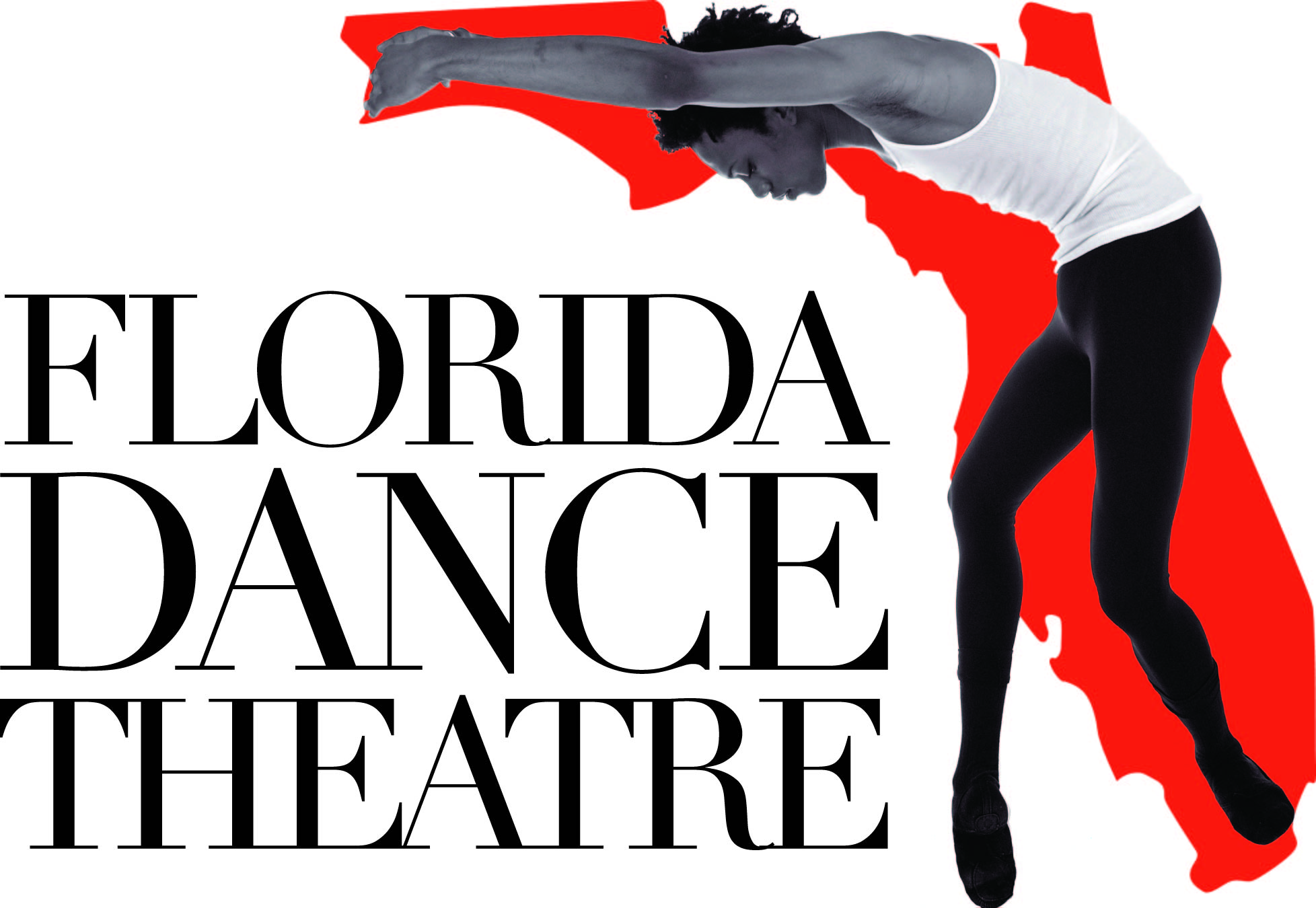 Florida Dance Theatre Logo - Dancer standing in front of/in the shape of the state of Florida