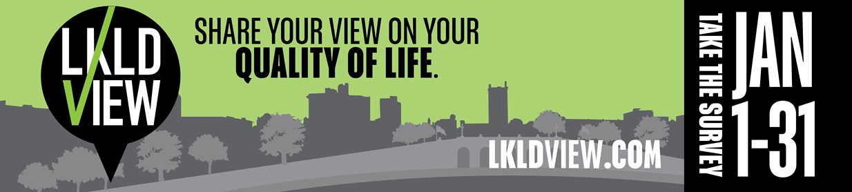 LKLDview survey banner with silhouttee of Lakeland skyline - January 1-31, 2021