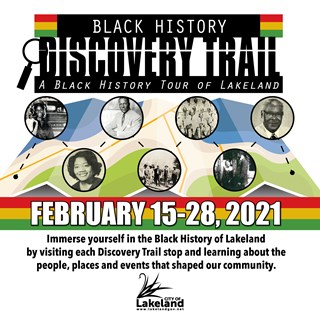 Black History Discovery Trail flyer with pioneers of Lakeland's black history highlighted