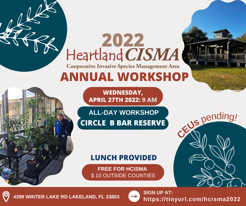 2022 workshop flyer with date text and photos of invasive plants