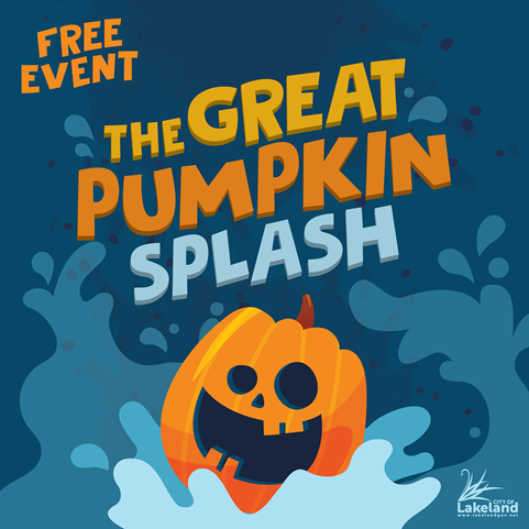 Text: The Great Pumpkin Splash Graphic: Pumpkin splashing into a pool.