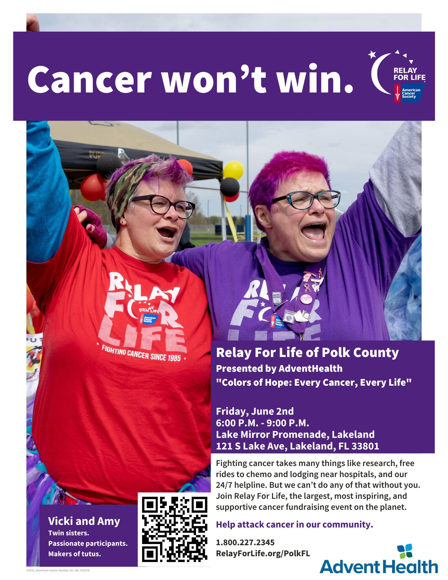 Relay for Life of Polk County is a fundraiser for the American Cancer society. We will have food and entertainment all while raising funds to help cancer patients' services, education advocacy and research. A luminaria ceremony with lighted bags honoring those who are fighting and those we have lost to cancer will start at 8:30 pm.