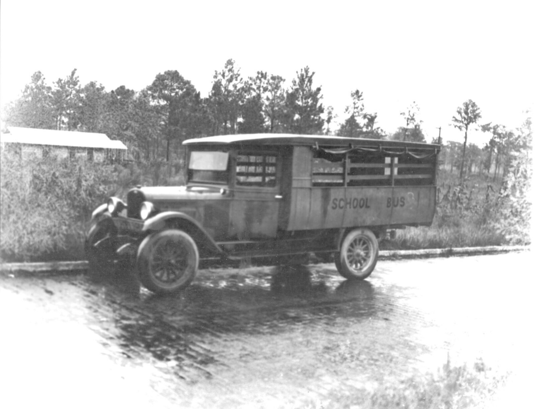 A 1936 early school bus used to transport students to and from school in Polk County, Florida; link to Institutes of Learning Flickr album