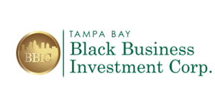 This is the logo for the Tampa Bay Black Business Investment Corp. The Logo contains a gold coin with the silloutte of tampa's skyline and the acronym BBIC. To the right of the coin is a vertical green line and then the words "Tampa Bay Black Business Investment Corp."