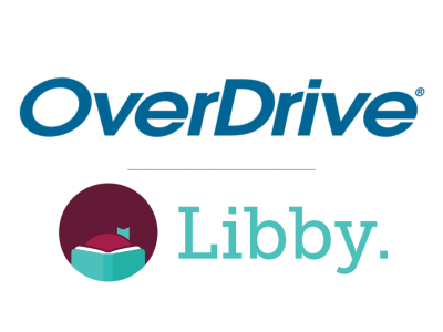 OverDrive logo and Libby round icon and logo; link to OverDrive online catalog