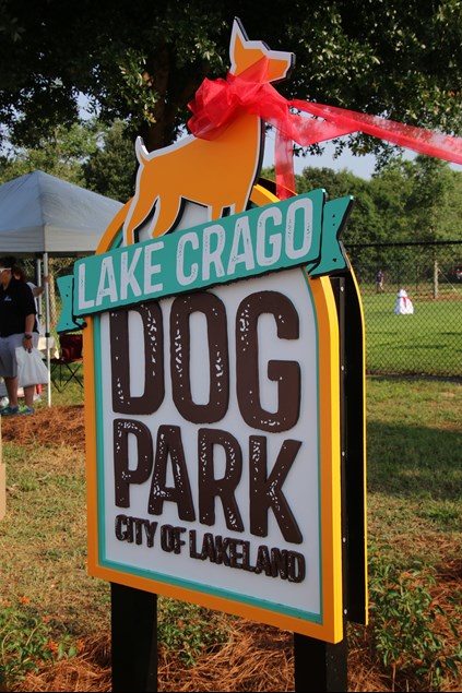 A photo of Lake Crago Dog Park signage