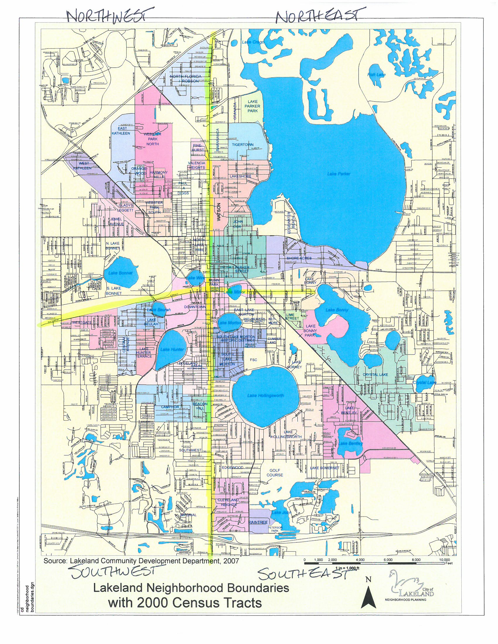 A picture of Lakeland neighborhood boundaries