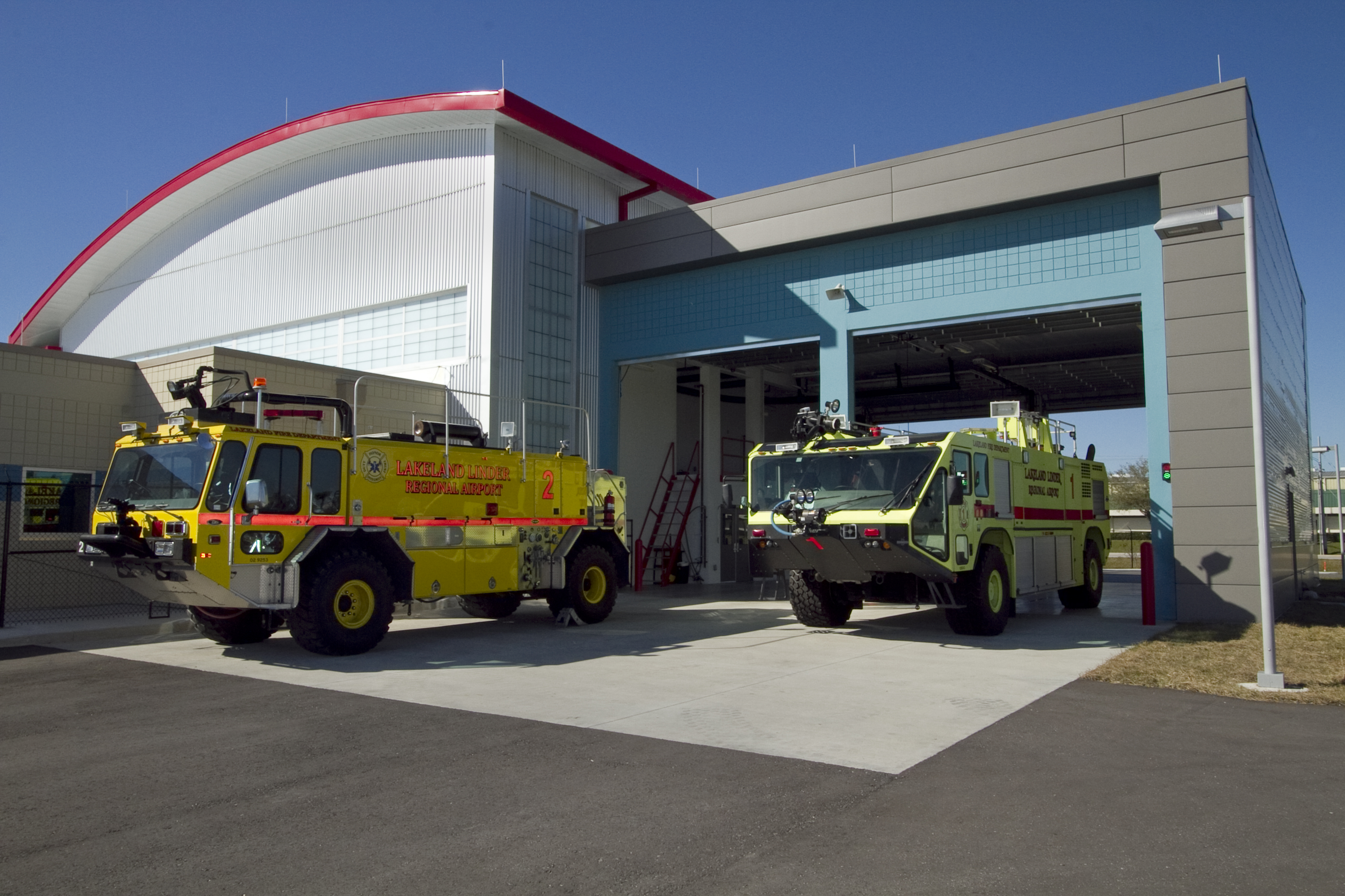 A picture of the department's two ARFF trucks.