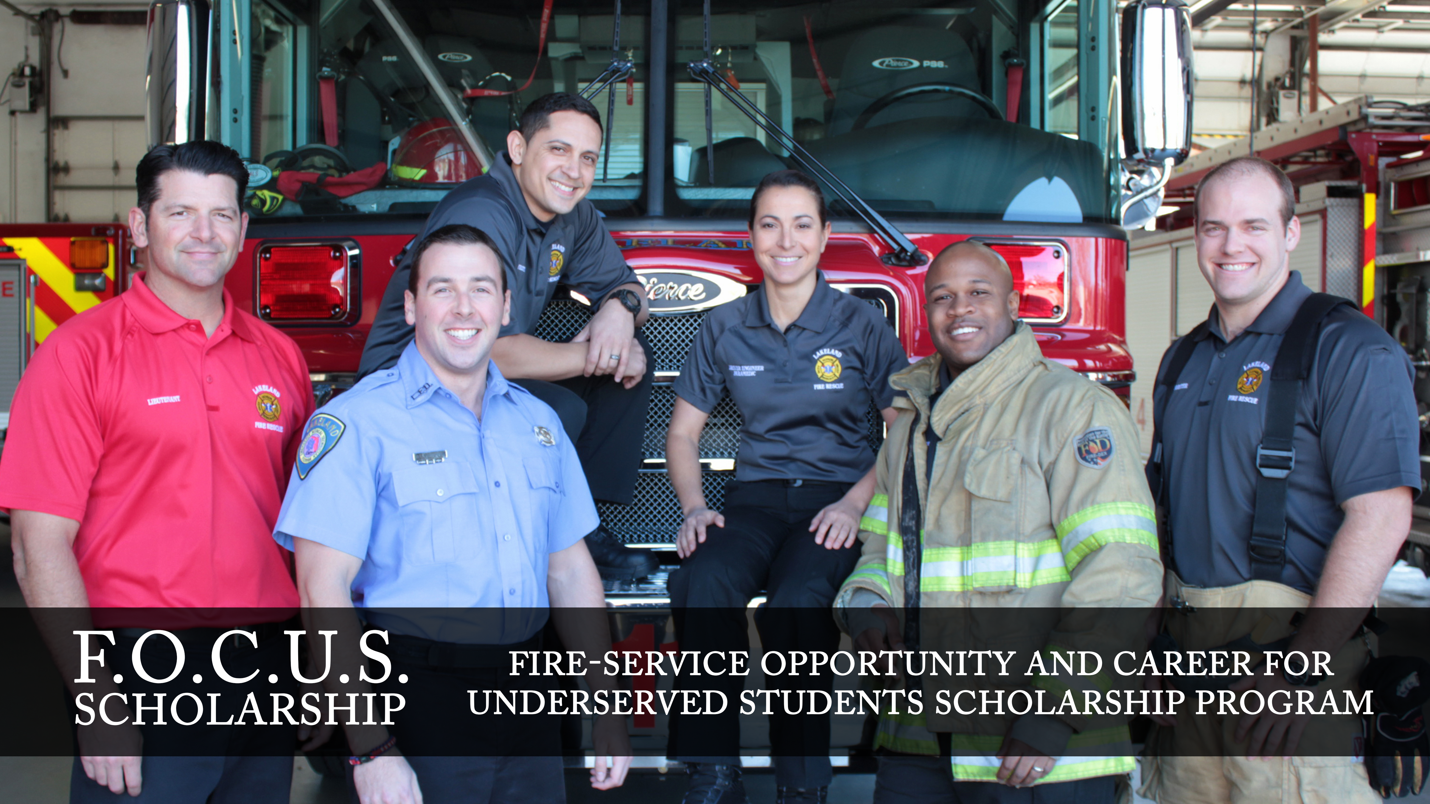 Image showing diverse group of firefighters representing the FOCUS Scholarship program